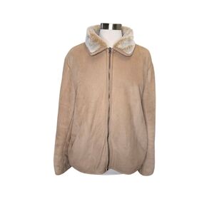 Coaco New York Coat Size L Faux Suede Soft Fur Lined Tan Zip Up